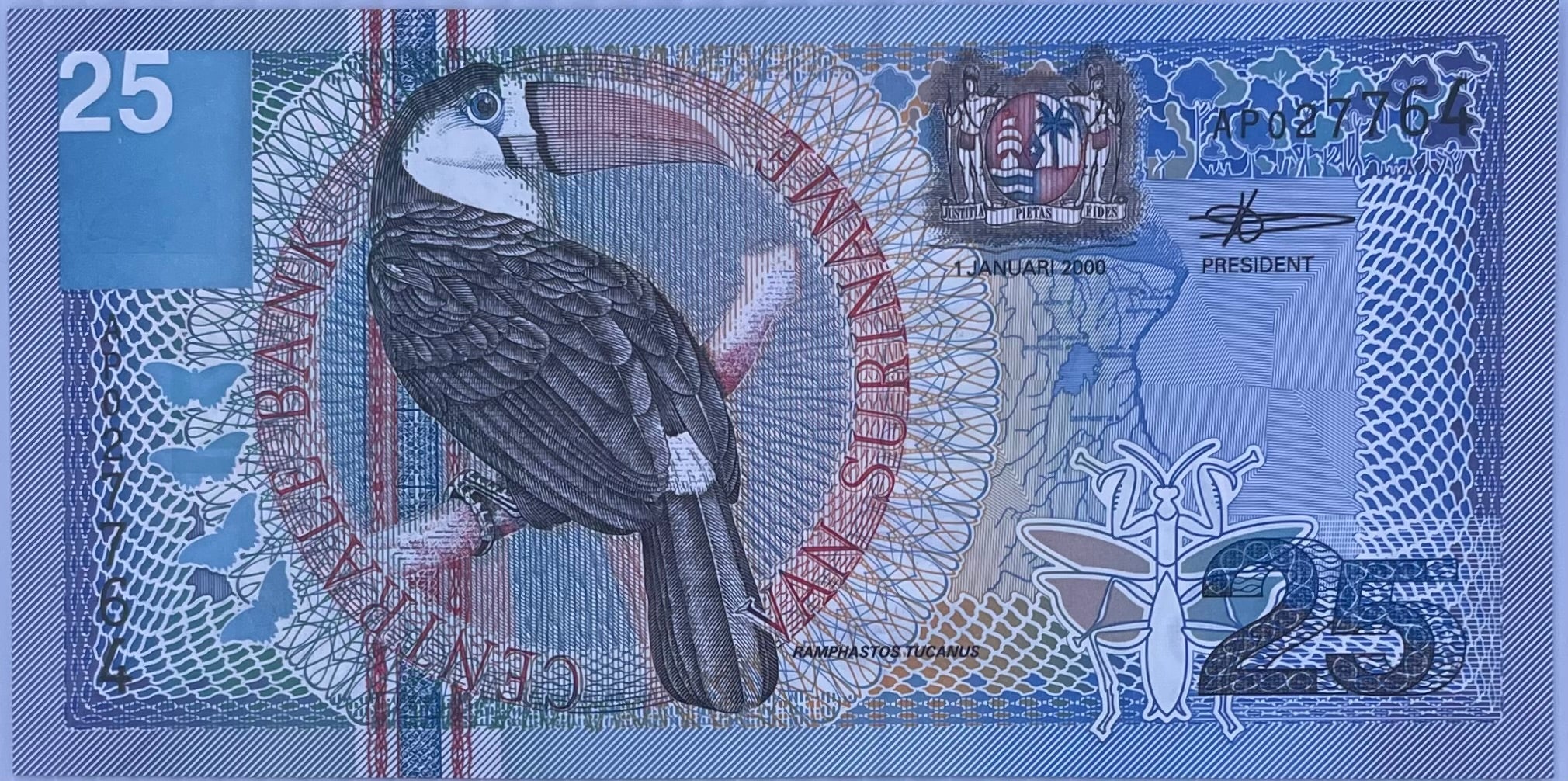 2000 Suriname 25 Gulden P-148 UNC World Banknote
